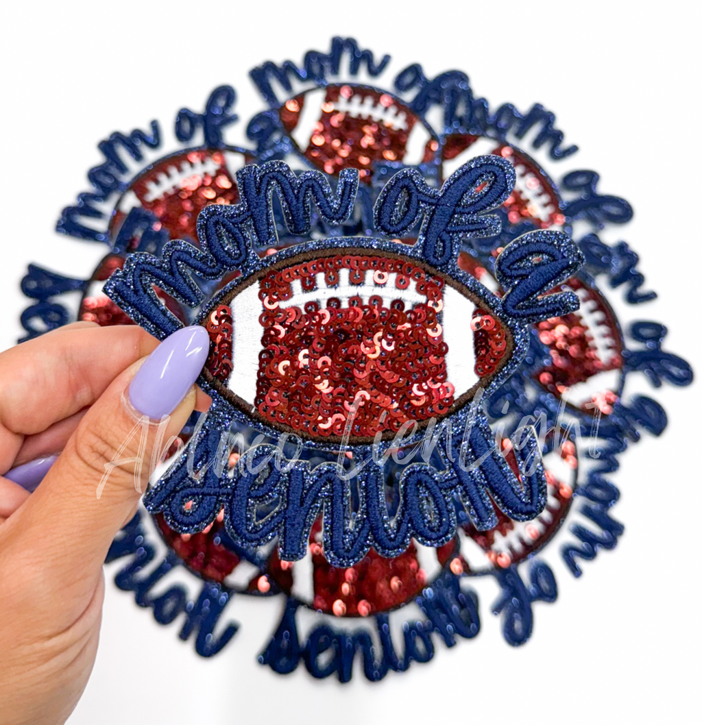 Navy Football Mom of Senior STICKER Adhesive Embroidery Sequin Patch