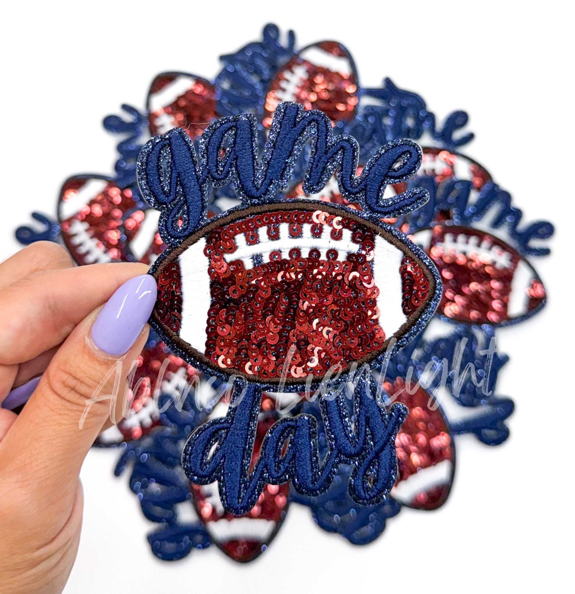 Navy Game Day Football STICKER Adhesive Sequin Embroidery Patch