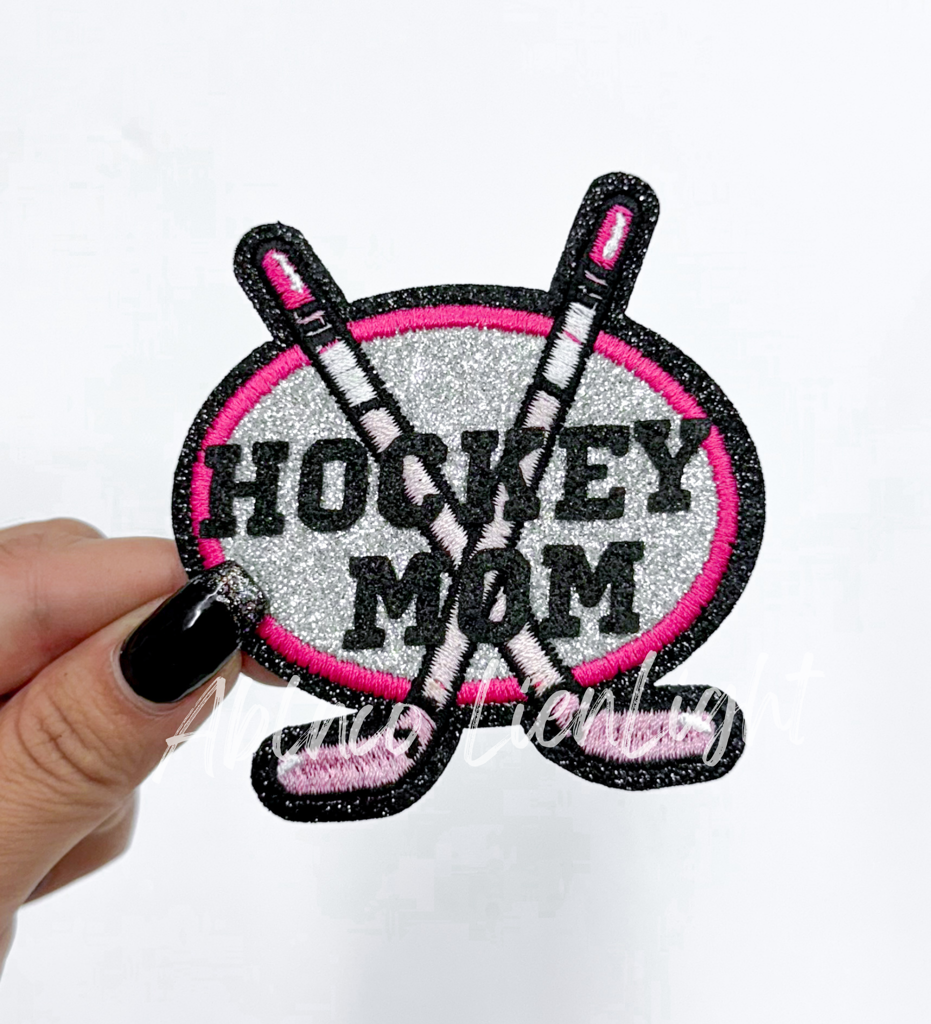 Hockey Mom Glitter Embroidery Patch