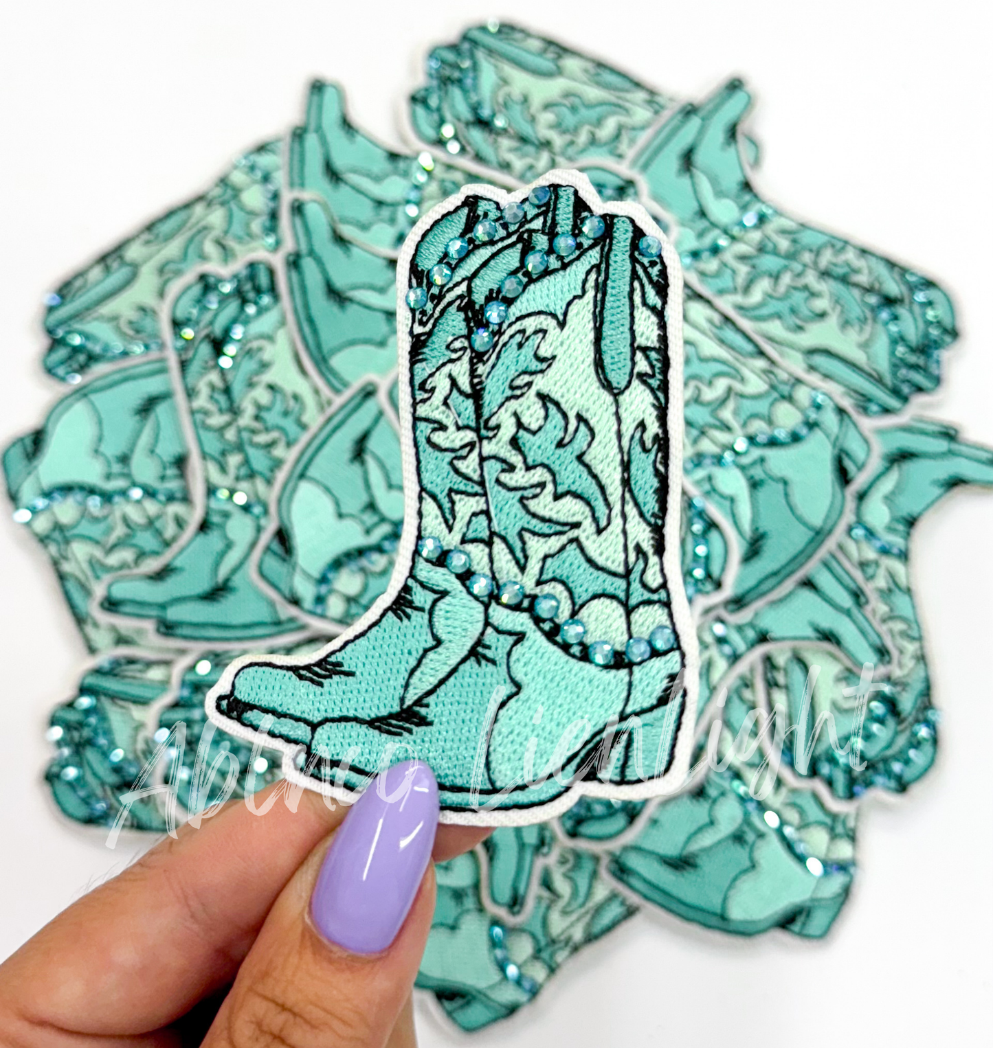 Turquoise Rhinestone Cowgirl Boot Patch