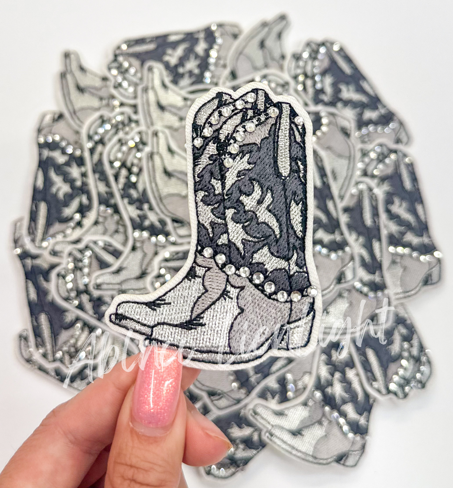 Silver Rhinestone Cowgirl Boot Patch