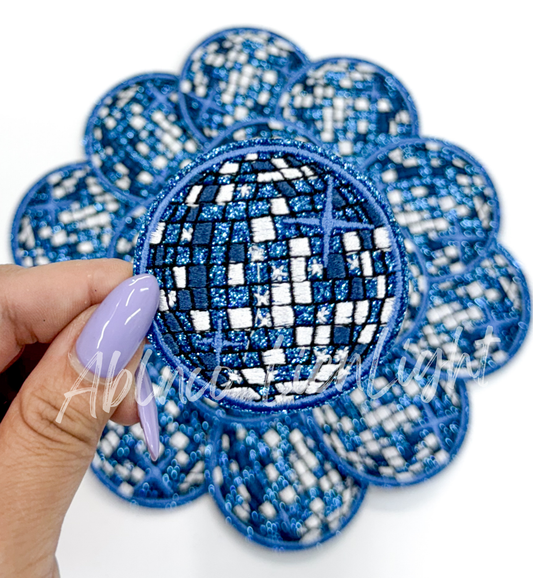 Royal Blue Disco Ball Embroidery Patch