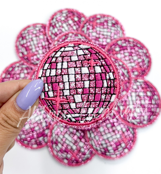 Pink Disco Ball Embroidery Patch