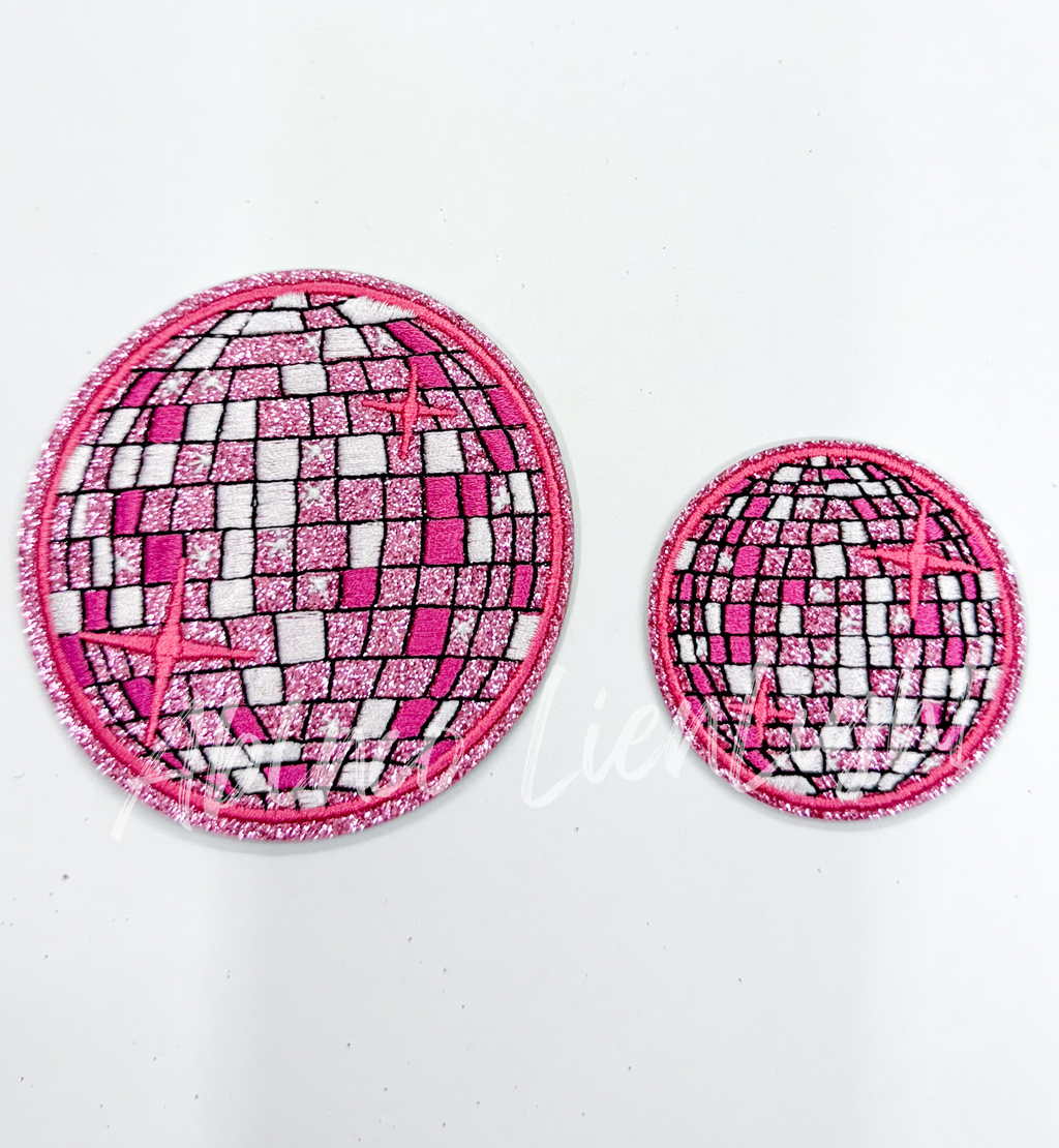 Pink Disco Ball Embroidery Patch