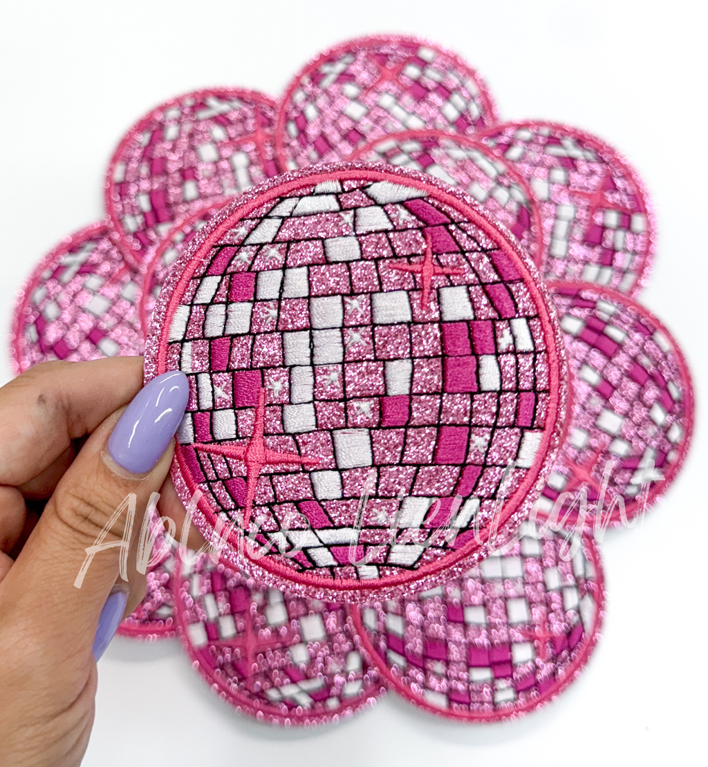 Pink Disco Ball Embroidery Patch