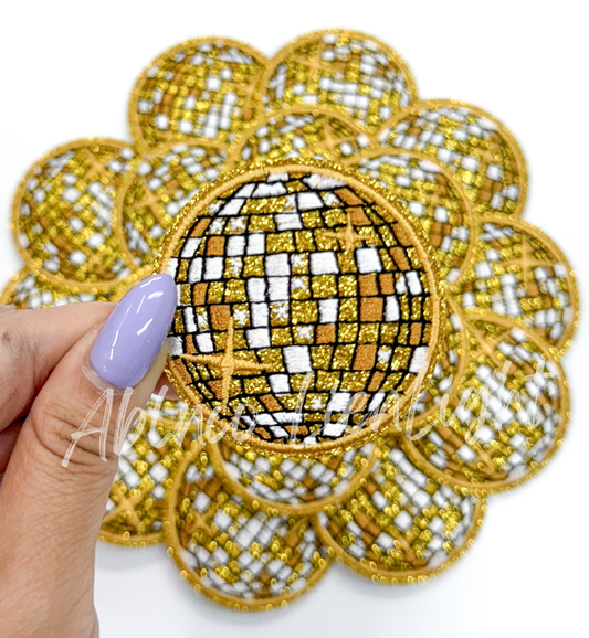 Gold Disco Ball Embroidery Patch