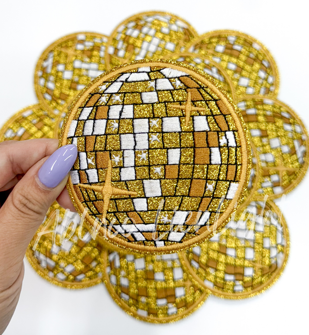 Gold Disco Ball Embroidery Patch