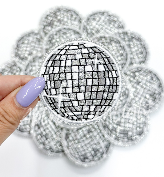 Silver Disco Ball Embroidery Patch