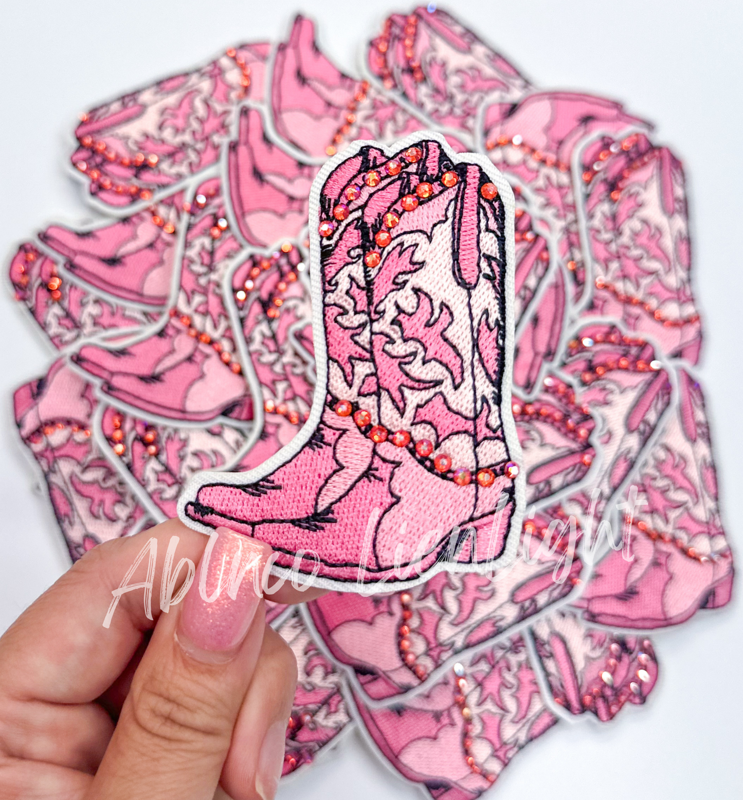 Pink Rhinestone Cowgirl Boot Patch