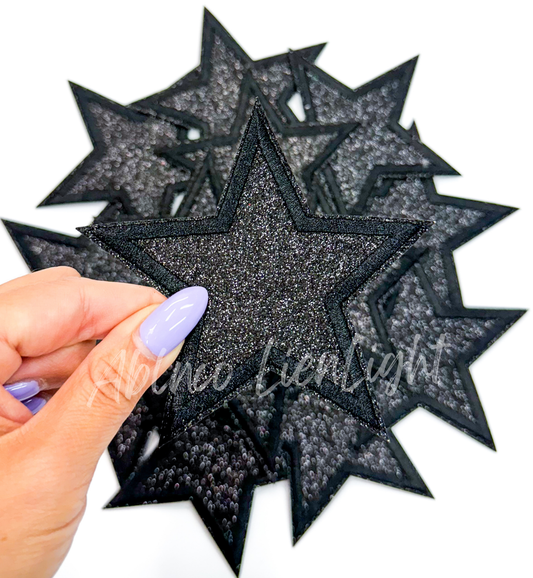 Black Glitter Star Embroidery Patch