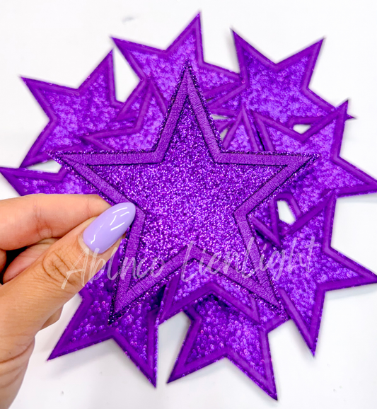 Purple Glitter Star Embroidery Patch