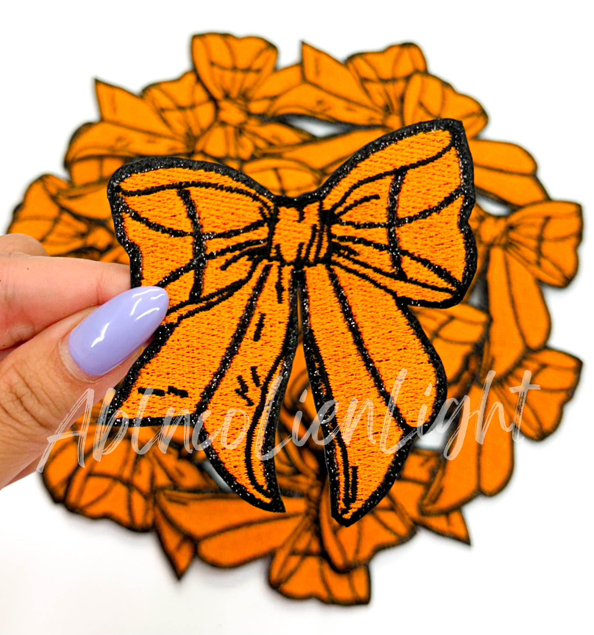 Basketball Bow Glitter Embroidery Patch - Small