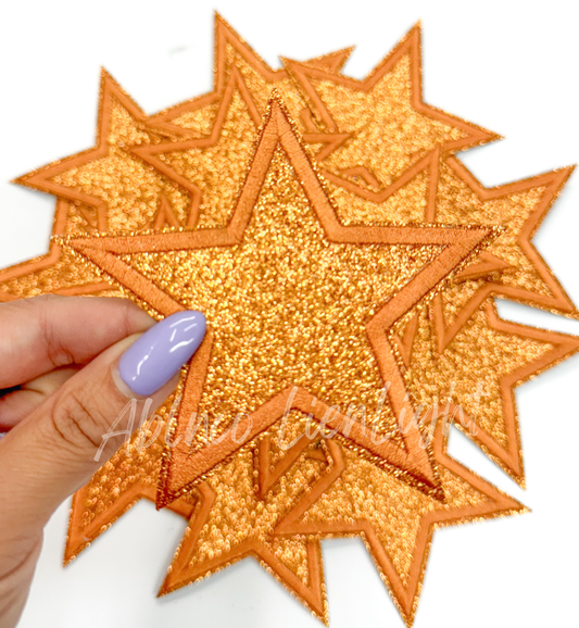 Orange Glitter Star Embroidery Patch