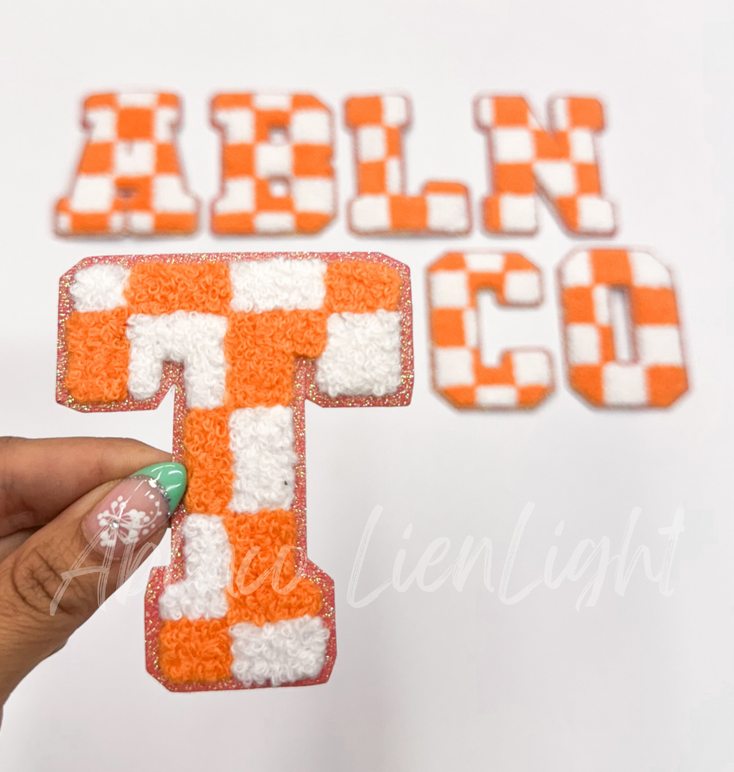 Orange Checkered Letters Chenille Embroidery Patch