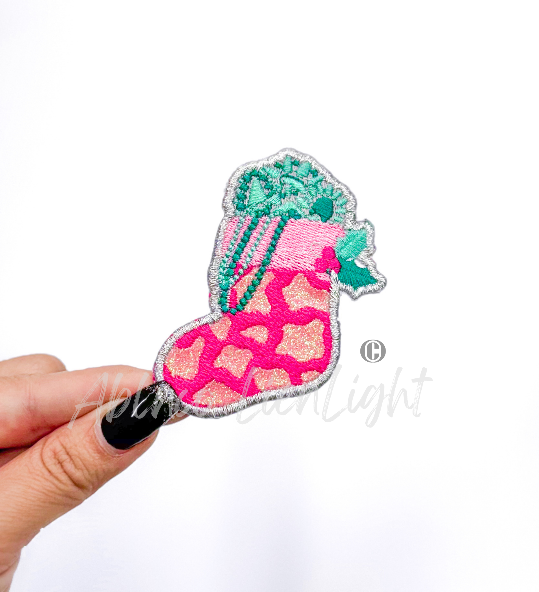 Pink Turquoise Jewlery Stocking Christmas Sequin Patch - Small