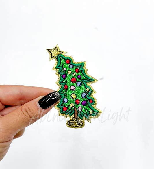 Leaning Christmas Tree Glitter Embroidery Patch