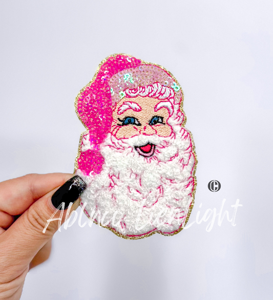 3.5” Preppy Pink Santa©️Small Sequins Embroidery Patch