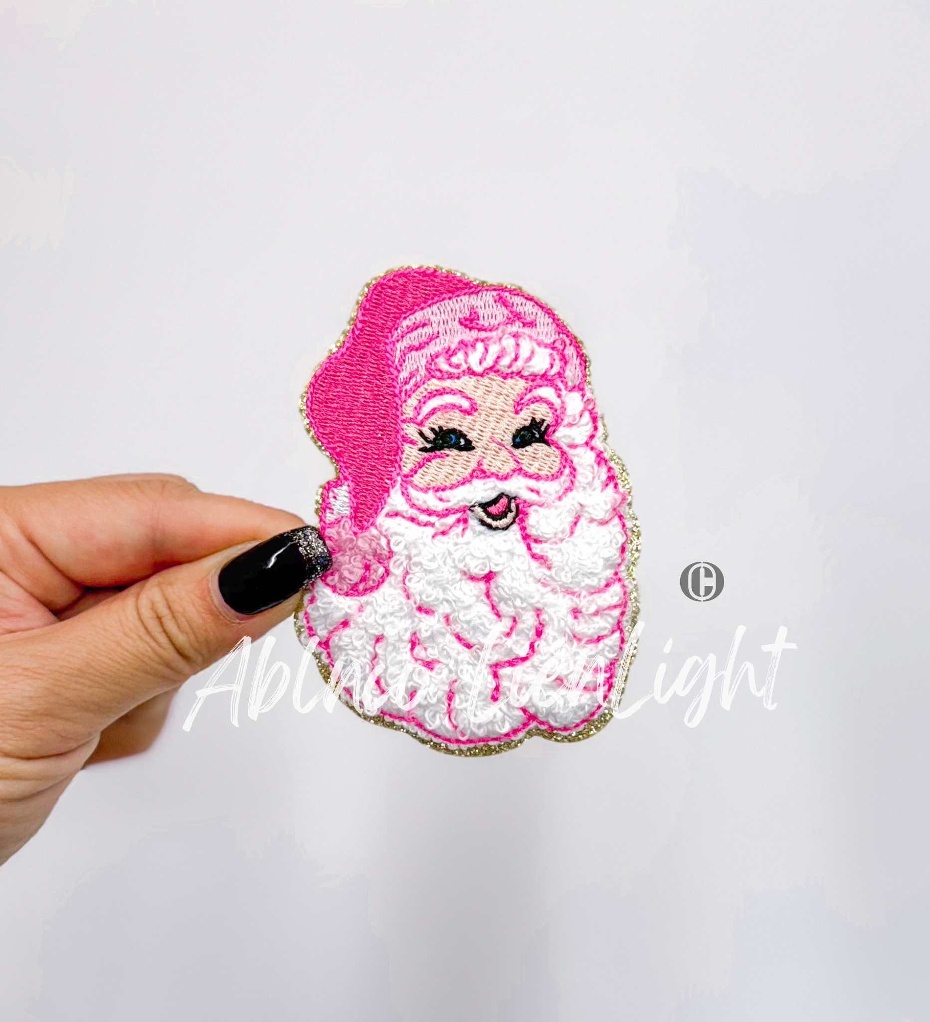 Pink Santa Christmas Embroidery Patch - Small