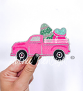 Pink Truck Christmas Embroidery Patch - Small