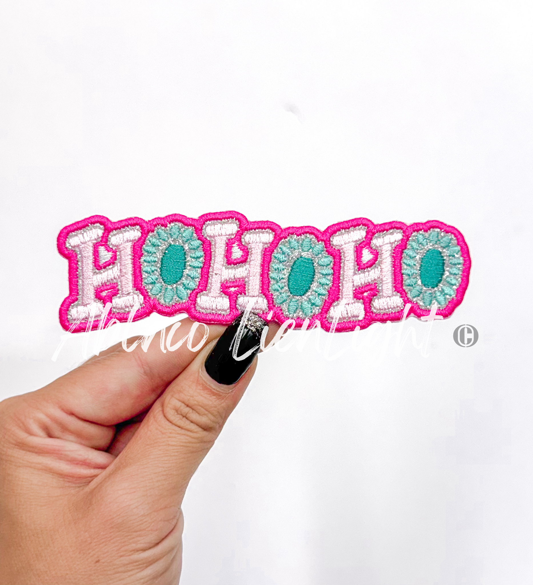 Ho Ho Ho Turquoise Jewerly Christmas Embroidery Patch - Small
