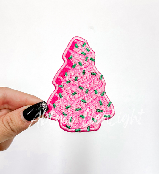 Neon Pink Christmas Tree Cake Embroidery Patch