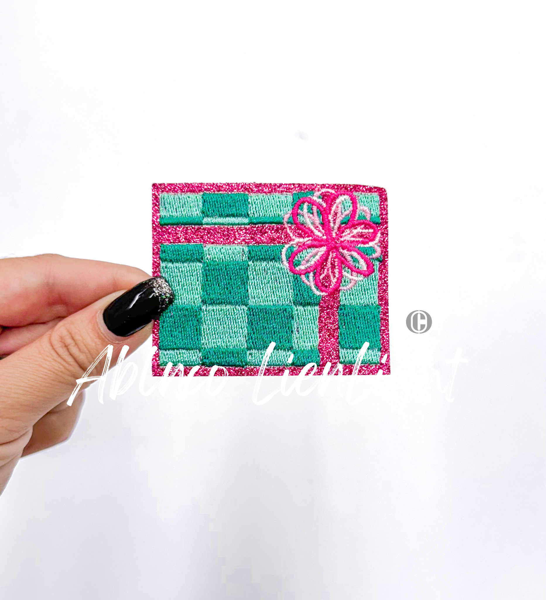 Checkered Present Christmas Sequin Patch - Small