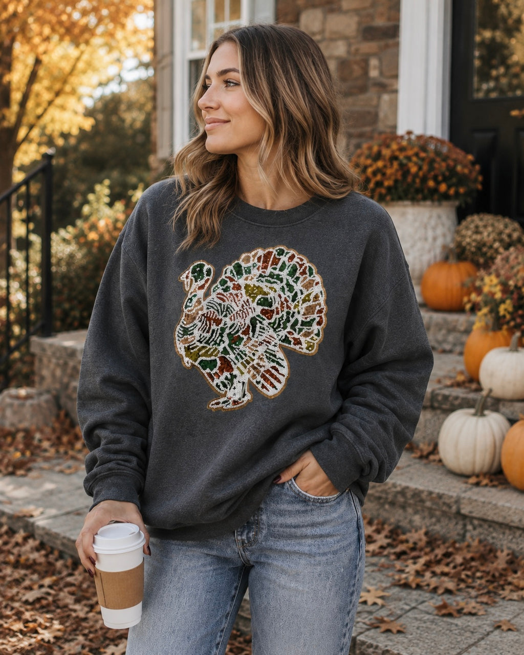 Camo Turkey Hunting Sequin Patch Sweatshirt