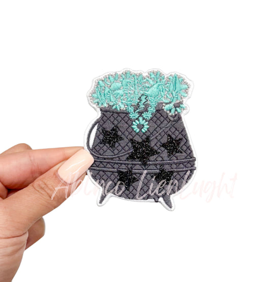 Turquoise Cauldron Halloween Embroidery Patch