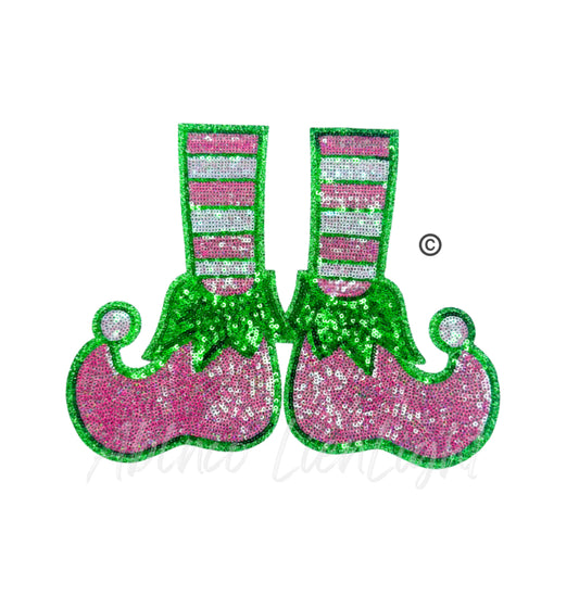 Preppy Pink Elf Shoes Legs Sequins Christmas Patch