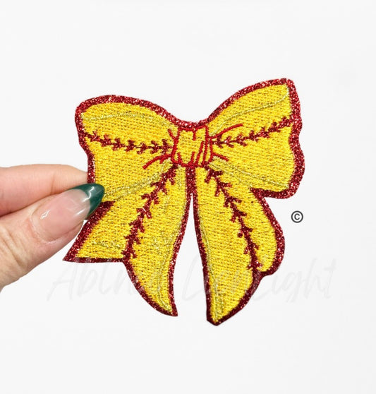Softball Bow Glitter Embroidery Patch