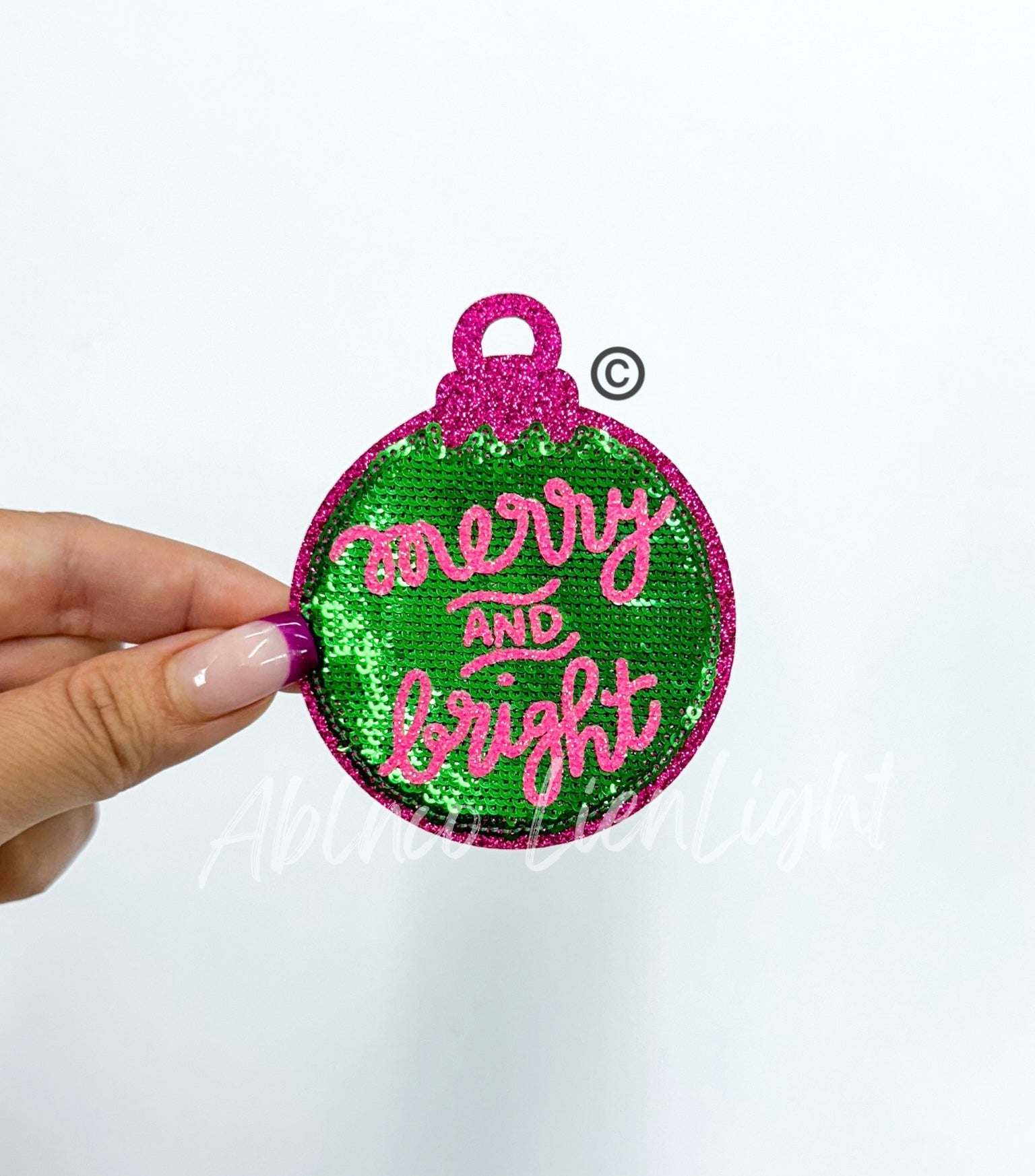 Merry & Bright Ornament Christmas Sequin Patch - Small