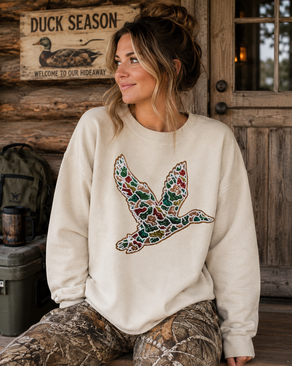 Camo Mallard Duck Hunting Sequin Patch Shirt