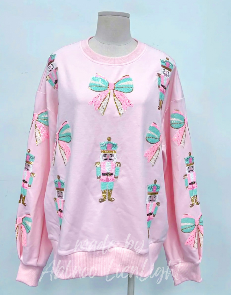 Sparkles Sequins Preppy Nutcrackers & Bows Light Pink Sweatshirt