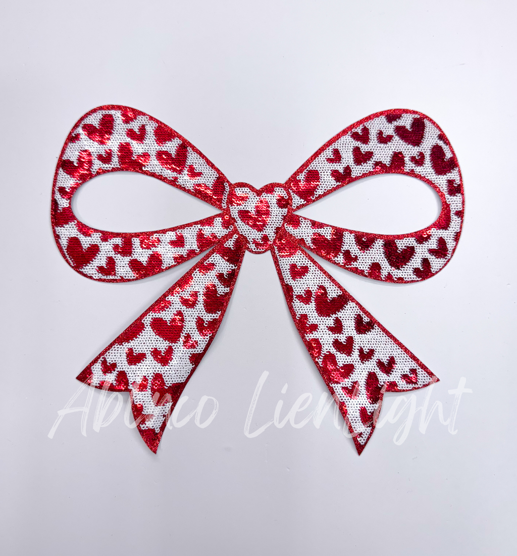 Hearts Big Bow Sequins Valentines Day Patch - Large