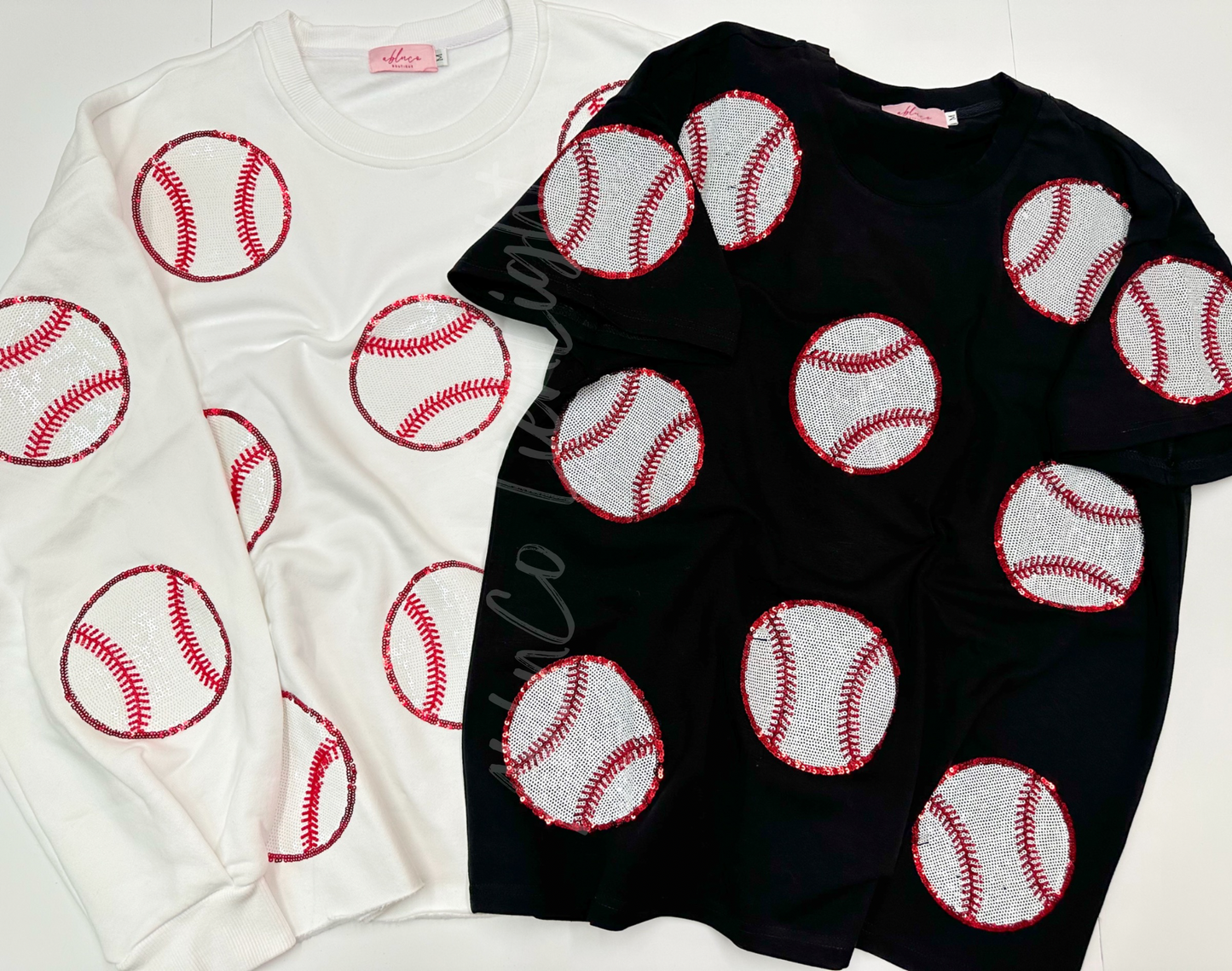Baseball Beadtubes Sequins Black Tshirt