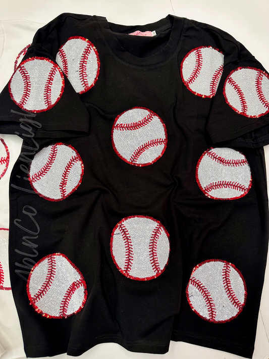 Baseball Beadtubes Sequins Black Tshirt