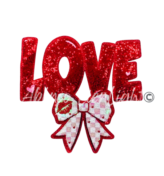 Sequins Checkered Bow Love Valentines Day Patch - Large