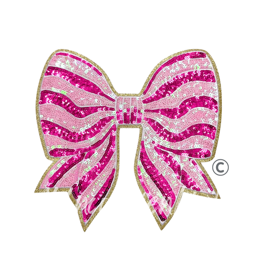 Pink Stripe Sequins Bow Valentines Day Patch - Large