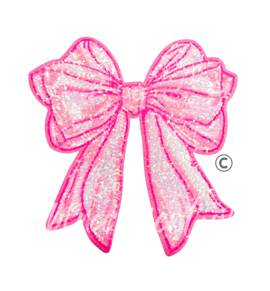 Pink Sequins Bow Valentines Day Patch - Large