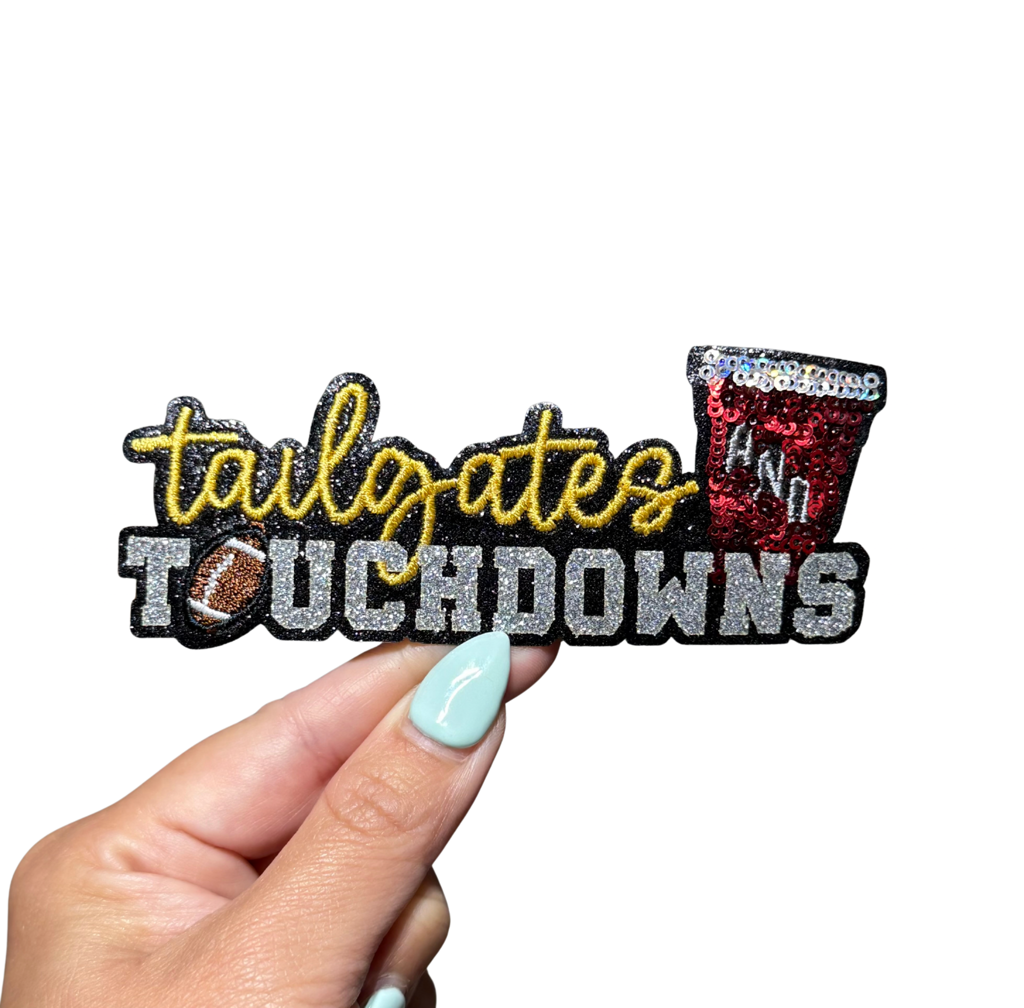 Tailgates And Touchdowns Football Sequin Patch - Small