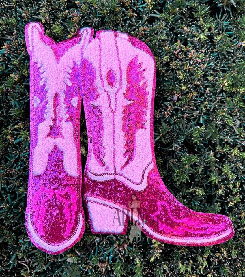 Pink Glitter Cowboy Boot Patch