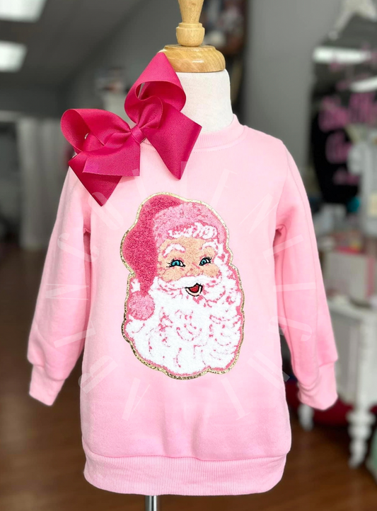 Preppy Pink Santa Chenille Patch TODDLER Sweatshirt