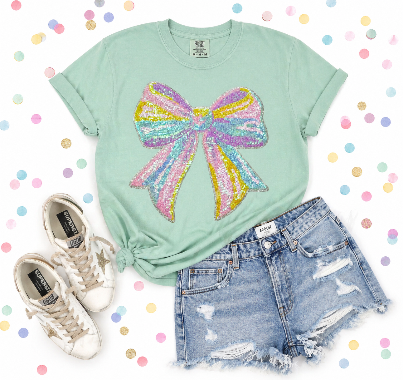 Pastel Big Bow Sequin Patch Tshirt
