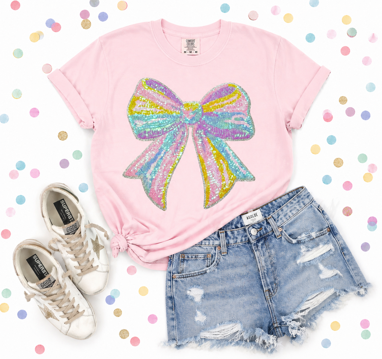 Pastel Big Bow Sequin Patch Tshirt