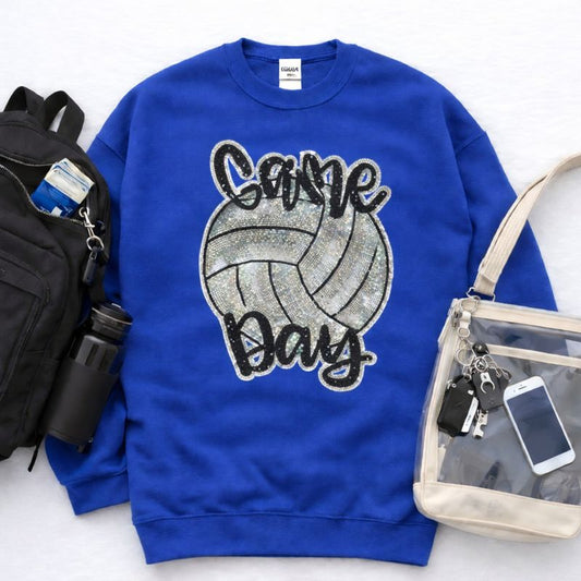 Big Silver Sequin Volleyball Game Day Sweatshirt