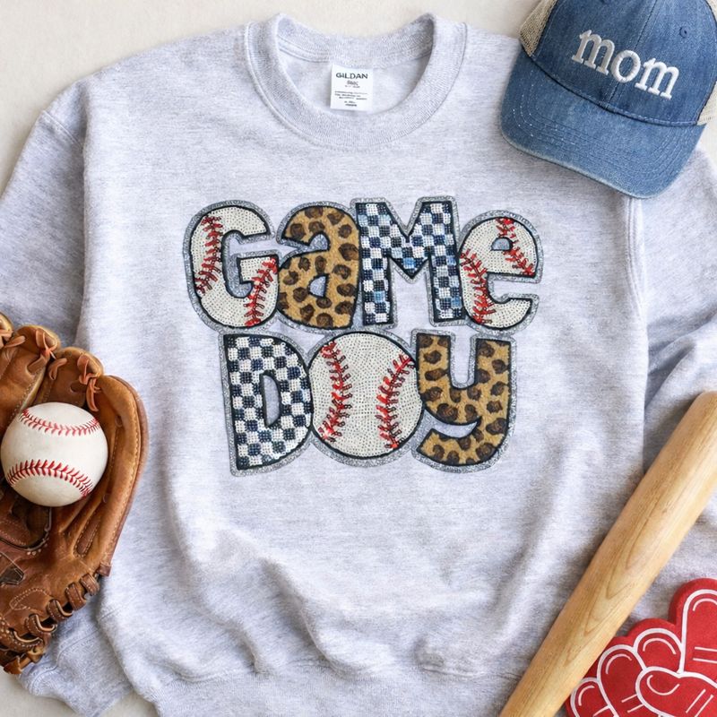 Baseball Game Day Cheetah Checkered Sequin Patch - Large