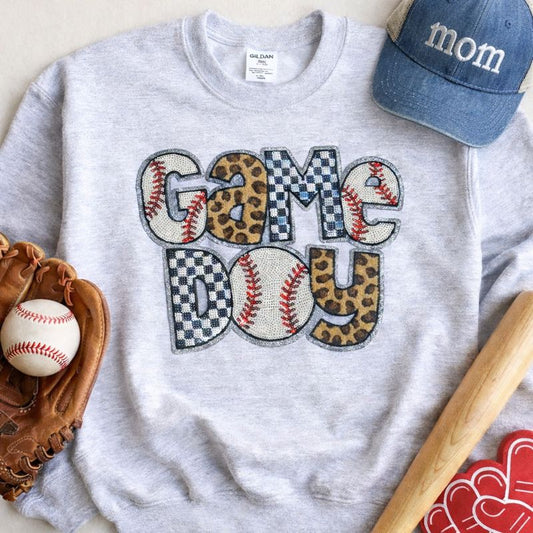 Cheetah Checkered Baseball Game Day Sequin Sweatshirt