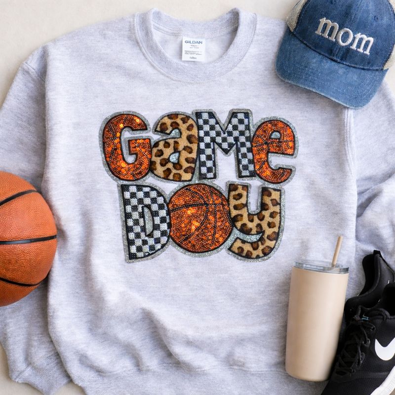 Basketball Game Day Cheetah Checkered Sequin Patch - Large