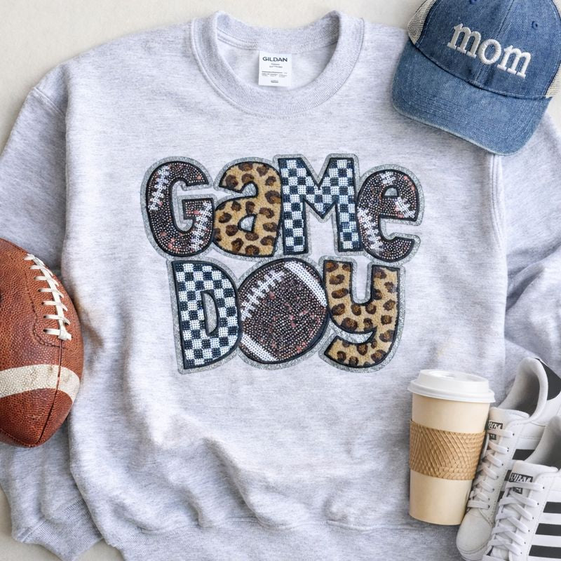 Cheetah Checkered Football Game Day Sequin Sweatshirt