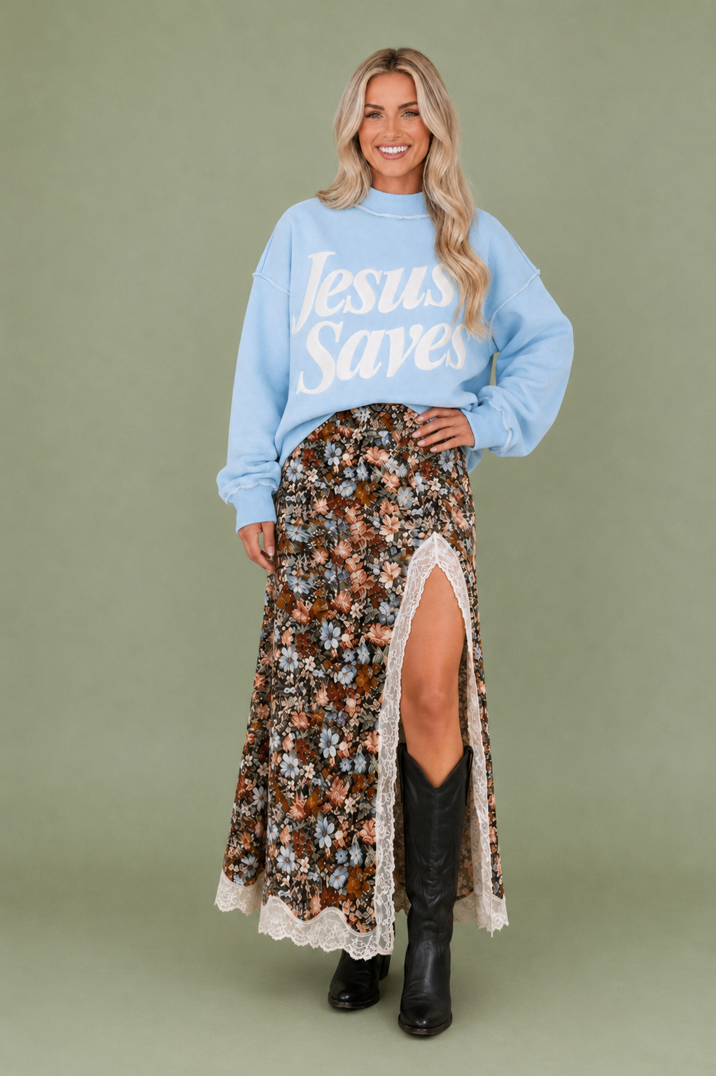 Jesus Saves Print Mock Neck Sweatshirt | Christian Pullover
